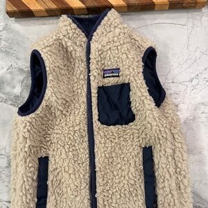 Patagonia Kids' Fleece Vest in Cream and Navy